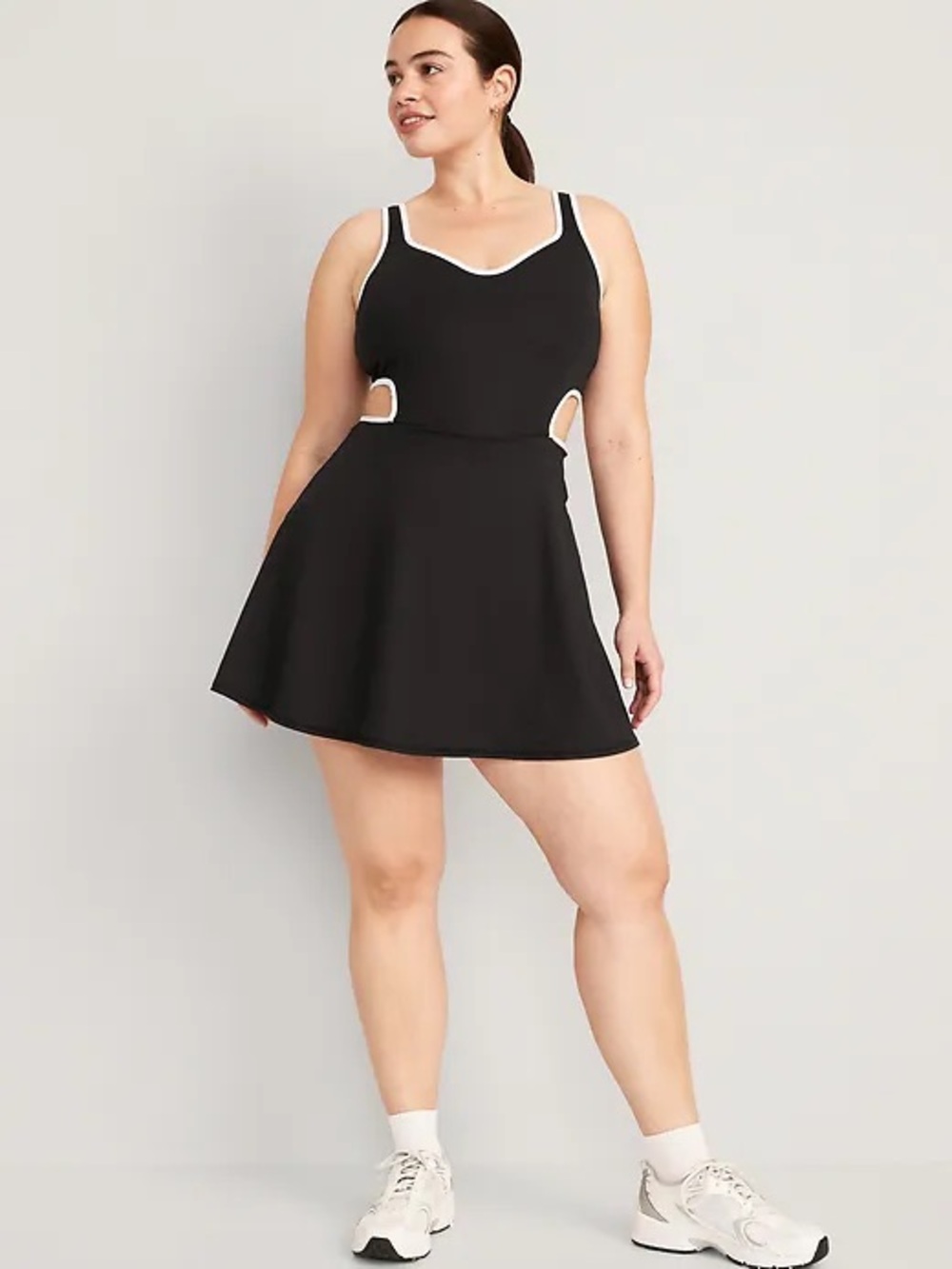 Old Navy Active Powersoft Athletic Black Dress White Trim Cutout Shorts Attached